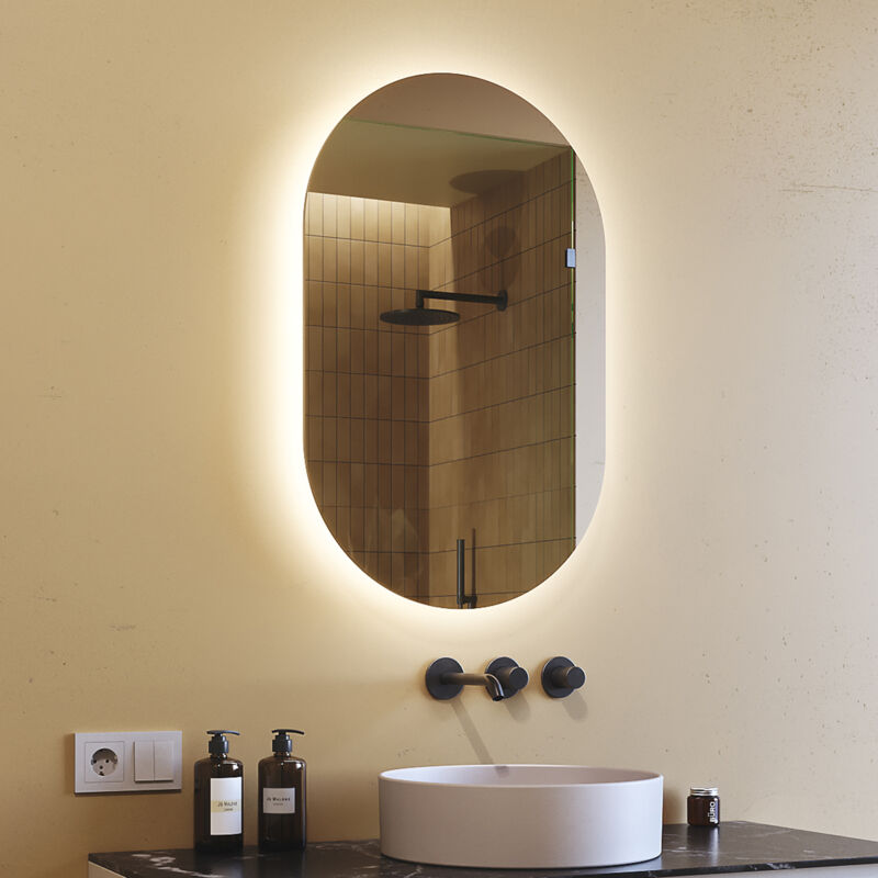 foto del prodotto specchio ovale con led 50x80 specchio illuminato a led con illuminazione, bianco freddo 6000k
