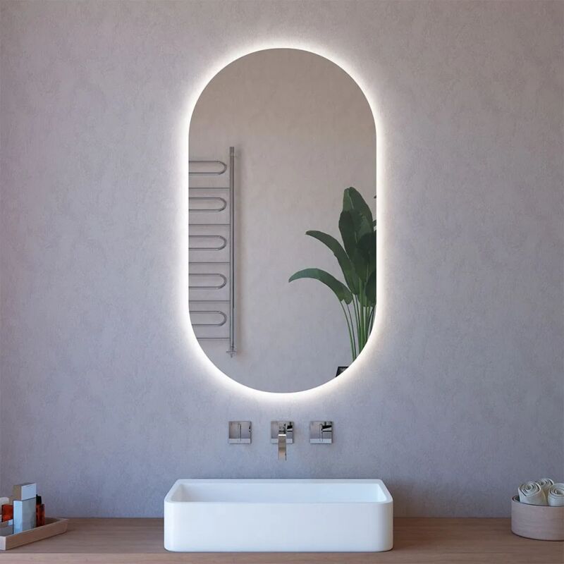 foto del prodotto specchio ovale led 62x110 illuminazione perimetrale e installazione reversibile