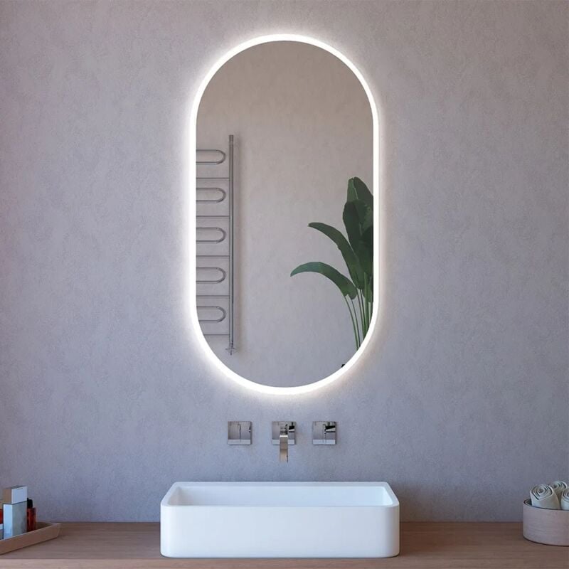 foto del prodotto specchio ovale reversibile 63x110 sabbiatura led perimetrale retroilluminata