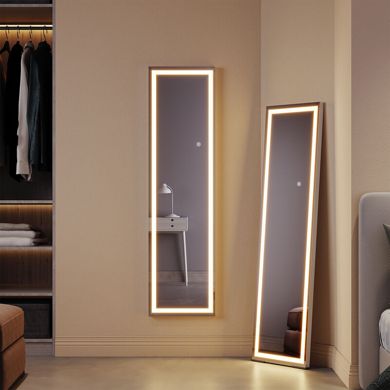 foto del prodotto specchio parete terra 150x40x35 cm con interruttore touch illuminazione led a 3 colori specchio parete moderno specchio ingresso sirhona