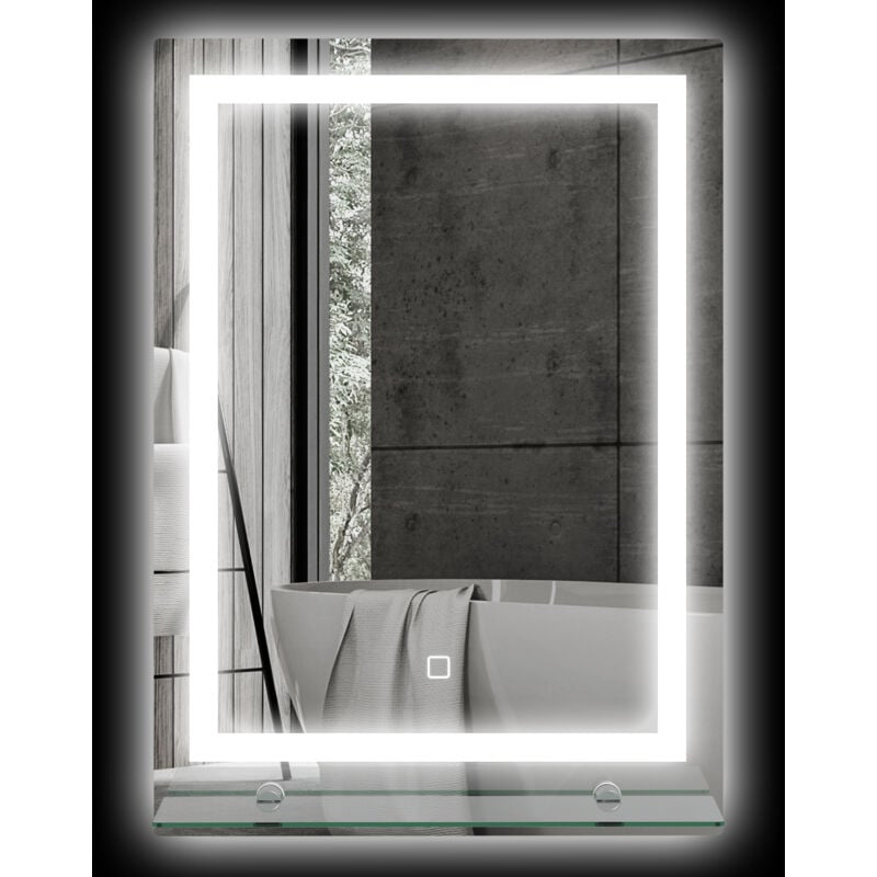 foto del prodotto specchio per bagno con luci led e mensola in vetro 50x12x70 cm argento kleankin