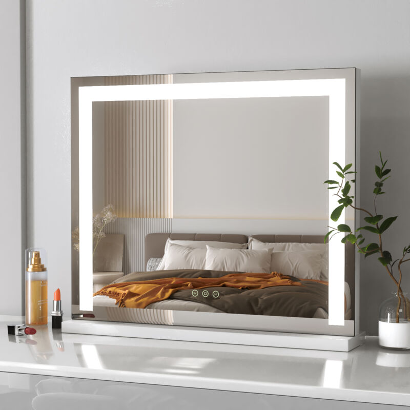 foto del prodotto specchio per il trucco con led illuminato 50x42x12cm bianco hollywood vanity mirror con tocco e 3 colori regolabili meykoers