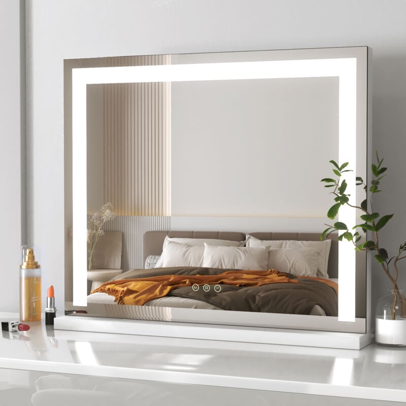 foto del prodotto specchio per il trucco con led illuminato 60x52x12cm bianco hollywood vanity mirror con tocco e 3 colori regolabili meykoers