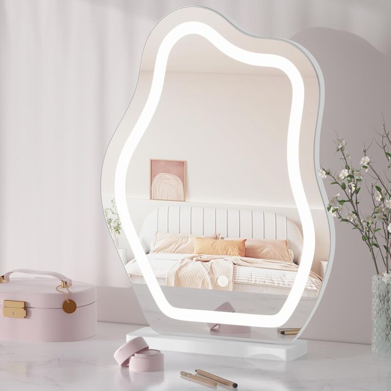 foto del prodotto specchio per il trucco illuminato led 3 livelli di illuminazione regolabile bianco woltu