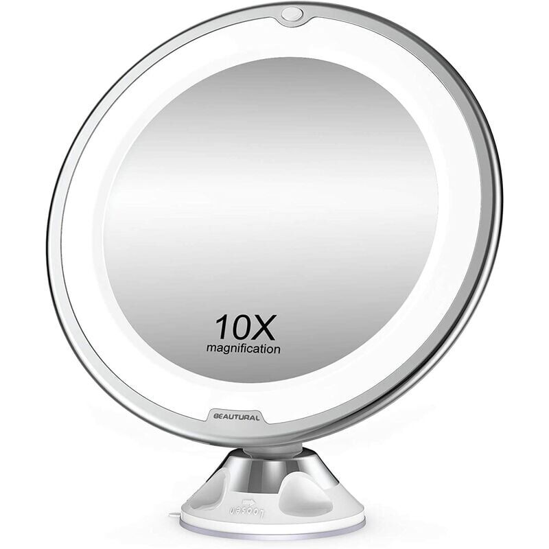 foto del prodotto specchio per il trucco ingranditore 10x con luci a led, 1 giunto sferico, specchio cosmetico portatile regolabile a 360 per il bagno e i viaggi