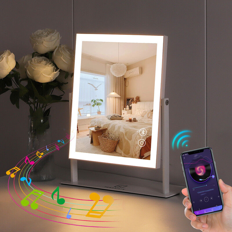 foto del prodotto specchio per il trucco intelligente con bluetooth e ricarica wireless specchio di vanit led bianco dimmerabile 25 cm x 30 cm fenchilin