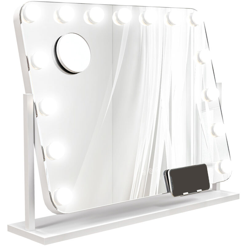 foto del prodotto specchio per trucco con 15 luci led in vetro e metallo bianco homcom
