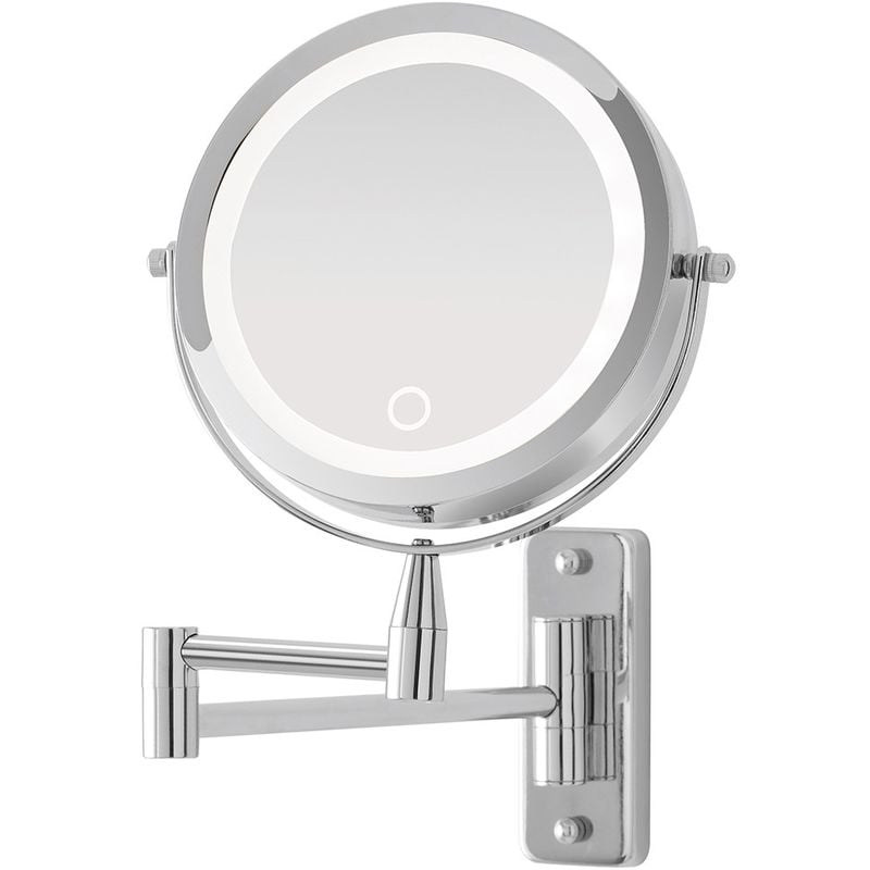 foto del prodotto specchio per trucco con luce led e braccio orientabile in acciaio cromo