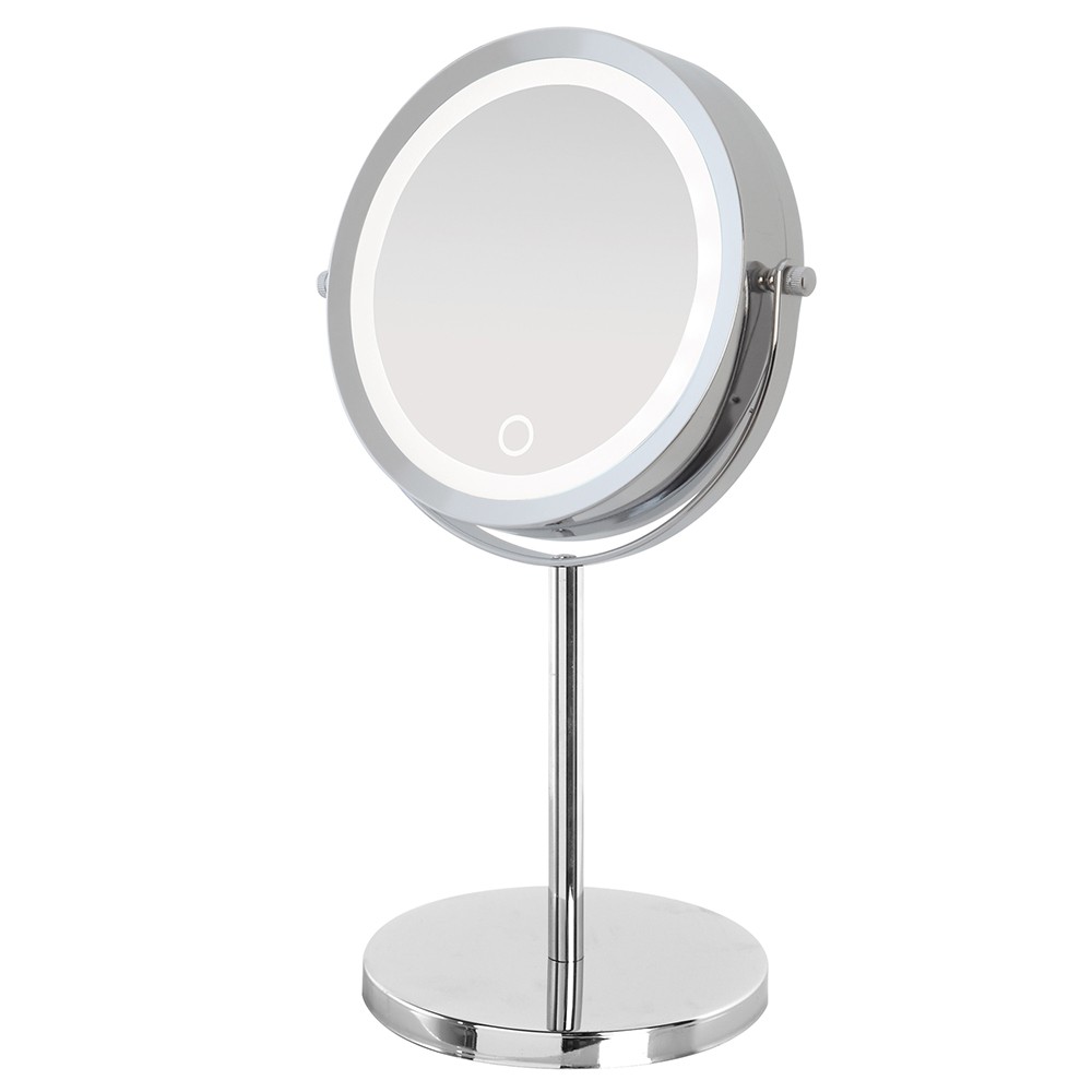 foto del prodotto specchio per trucco con luce led on off touch in acciaio cromo d 17 cm