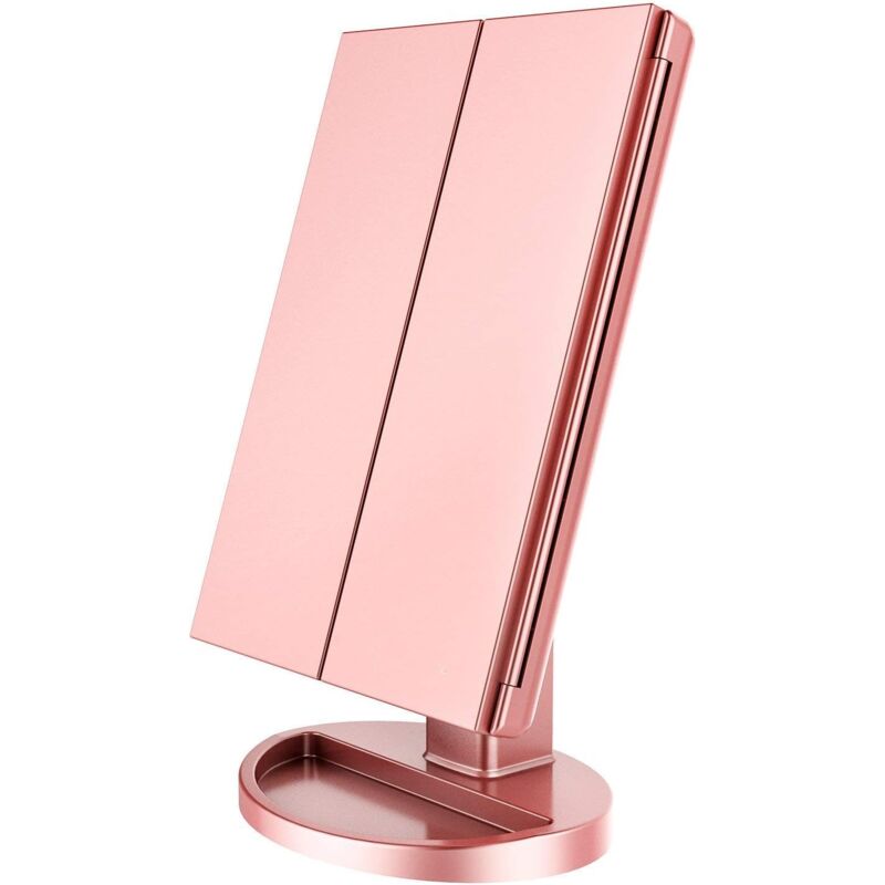 foto del prodotto specchio per trucco illuminato, ingrandimento 1x 2x 3x con touch screen a 36 led e ricarica usb, supporto regolabile a 180 gradi per specchio per