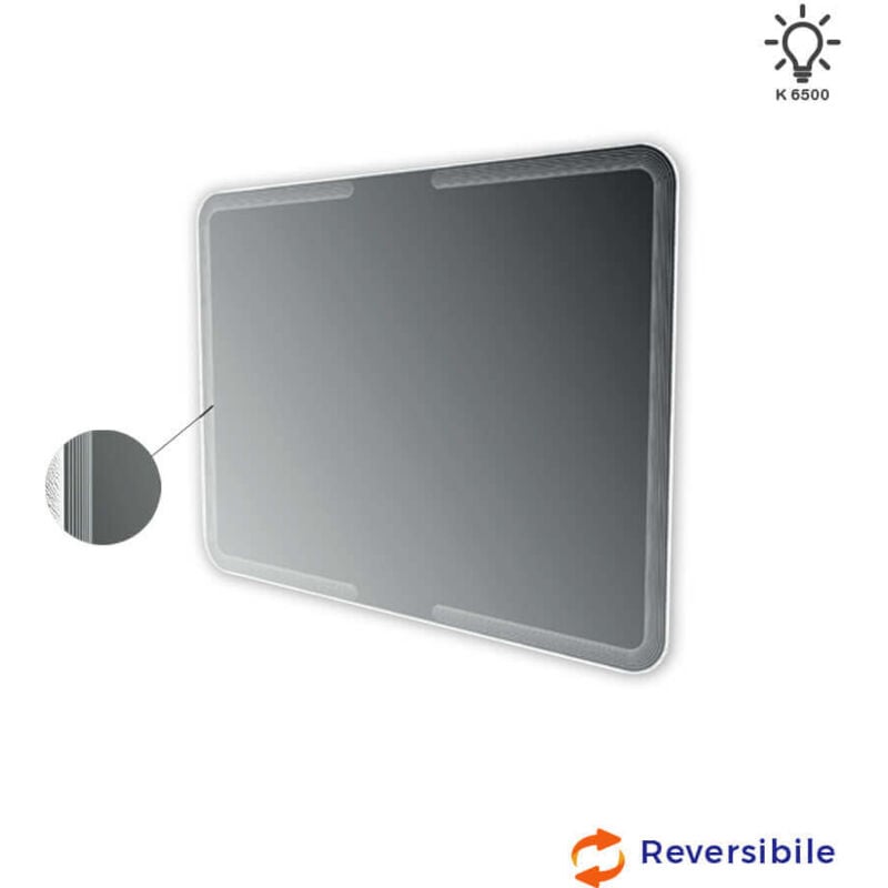 foto del prodotto specchio retroilluminato 90x120 con righe intarsiate reversibile