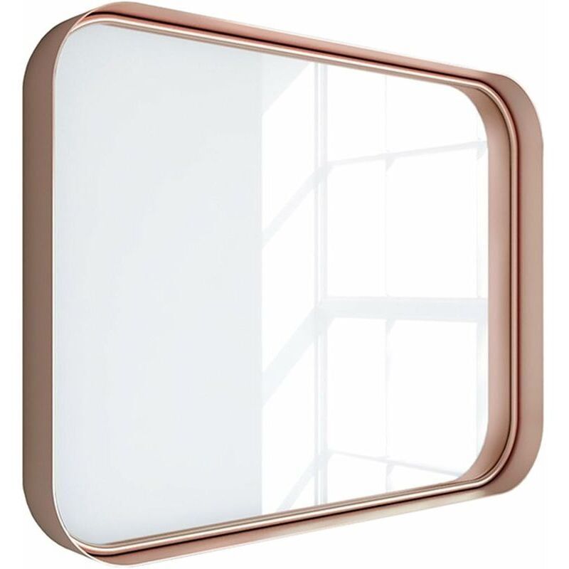 foto del prodotto specchio rettangolare in metallo 80x60 cm, colore oro rosa, installazione verticale o orizzontale kassia