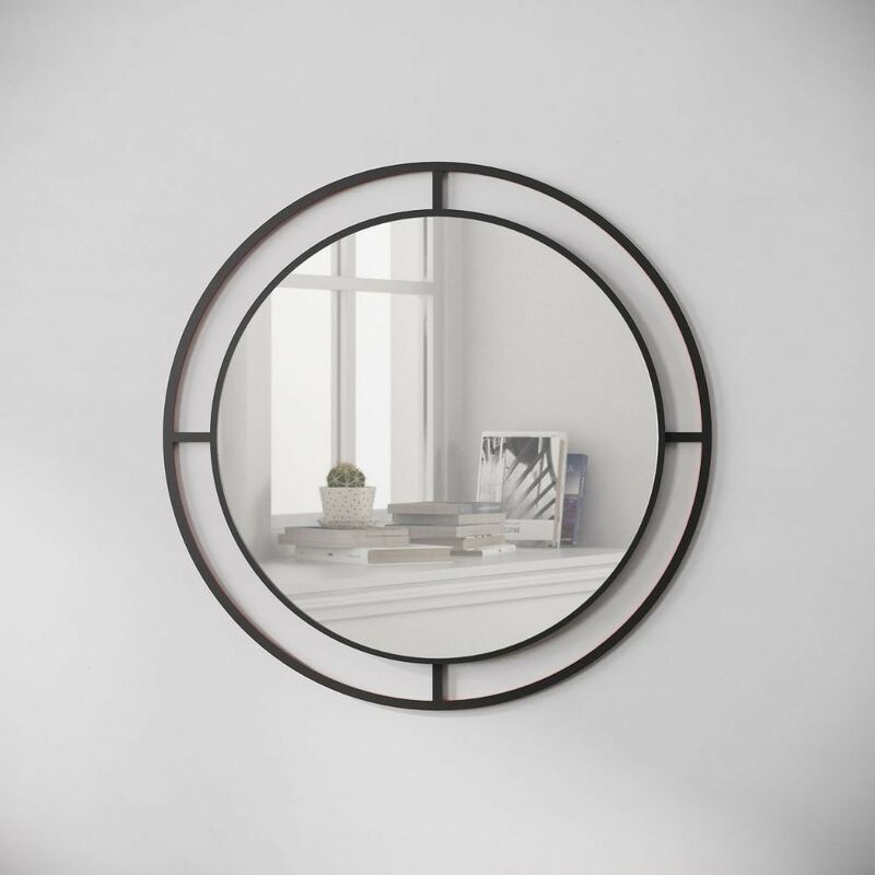 foto del prodotto specchio rotondo 57cm con doppia cornice in metallo colore nero bubble