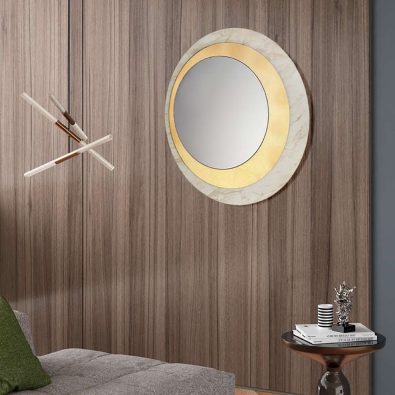foto del prodotto specchio rotondo 80x80 cm in marmo laminato avorio foglia oro david