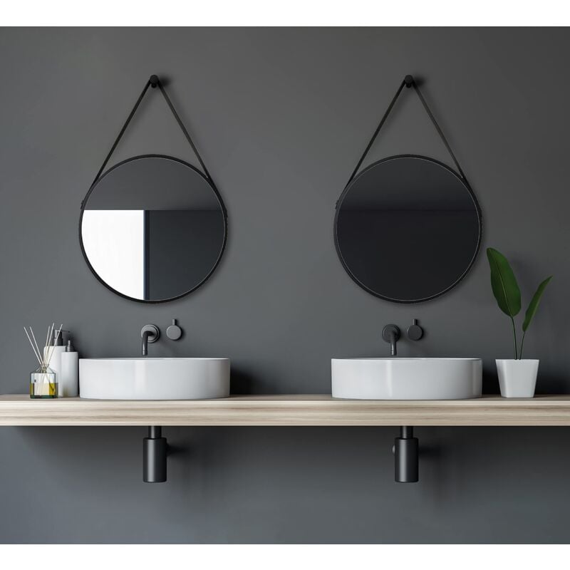 foto del prodotto specchio rotondo di design black style, diametro 50 cm, telaio in alluminio di alta qualit talos