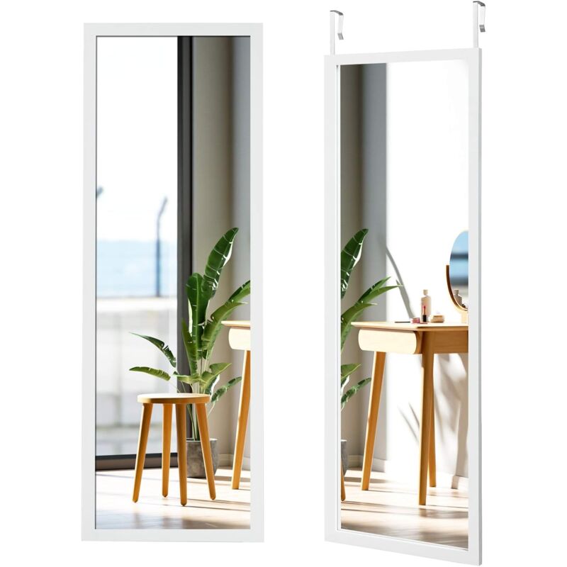 foto del prodotto specchio sulla porta o sul muro, specchio a figura intera, specchio montato al muro per camera da letto salone spogliatoio,120 x 37 cm bianco 