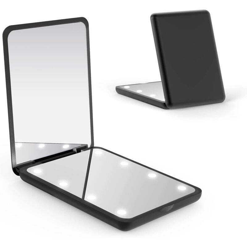 immagine 0 del prodotto specchio tascabile, specchio compatto a led, specchio ingranditore 1x 2x con luce, specchio pieghevole bifacciale, specchio compatto illuminato per
