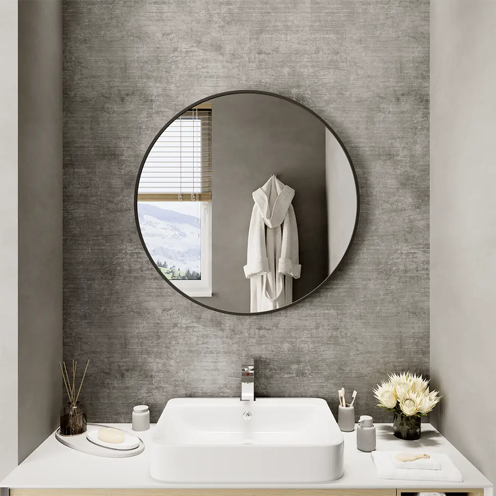 foto del prodotto specchio tondo 100 cm con cornice nero opaco