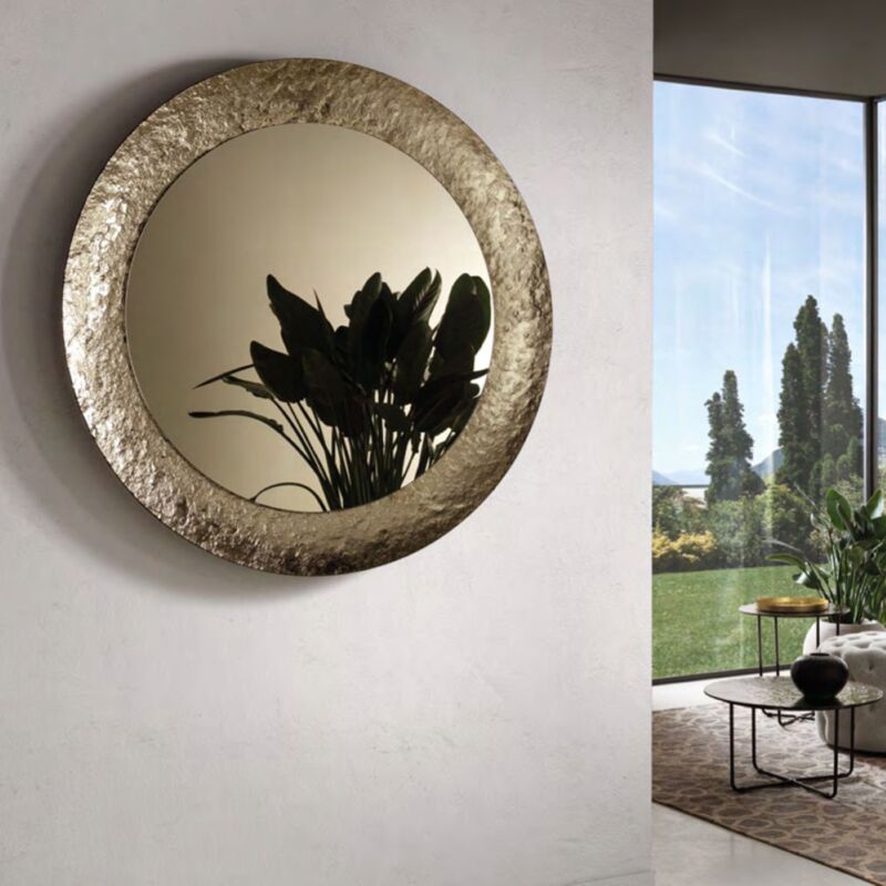 foto del prodotto specchio tondo con cornice in vetro temperato effetto martellato d120 cm nidra bronzo