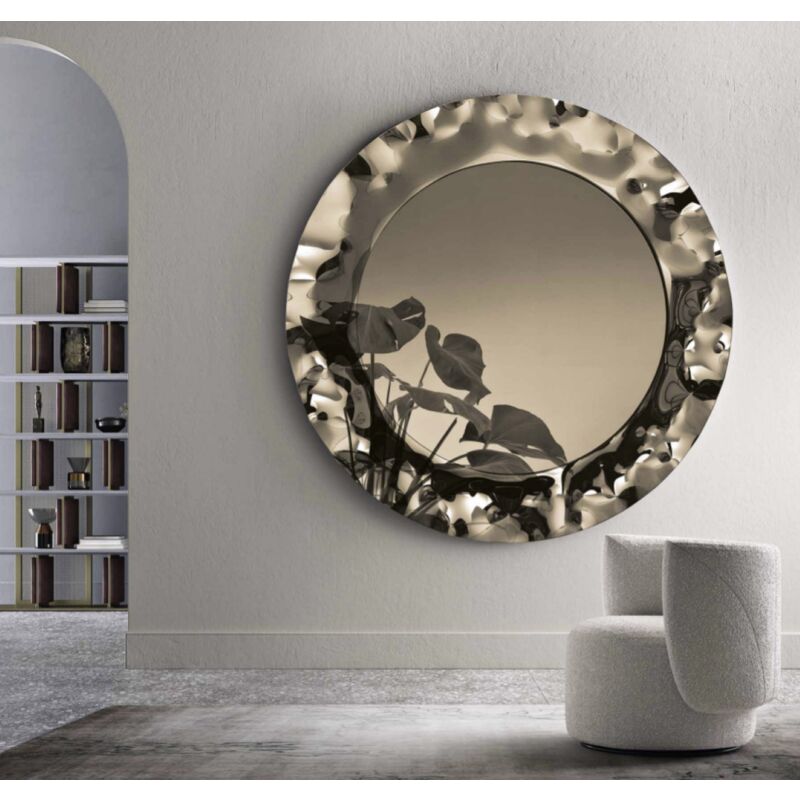 foto del prodotto specchio tondo dance con cornice in vetro mosso d180 cm bronzo