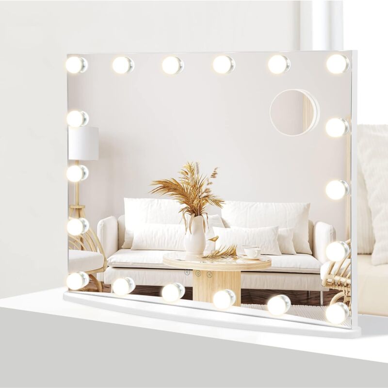 foto del prodotto specchio trucco con 18 luci, specchio rettangolare per bagno con interruttore a sfioramento, luce led a 3 colori, luminosit regolabile, 65 x 52,5 cm