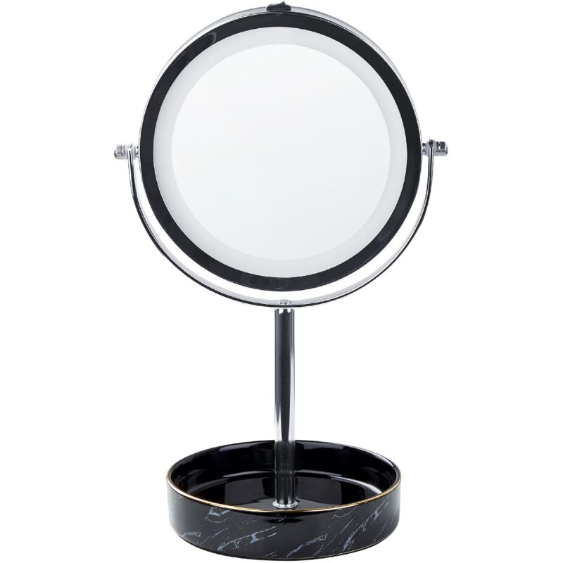 foto del prodotto specchio trucco con luci led e telaio in ferro 20 cm argento e nero savoie