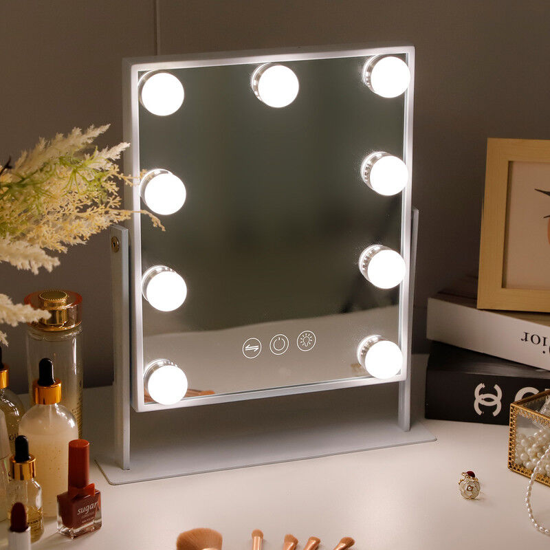 foto del prodotto specchio trucco con luci specchio trucco con luce con 9 lampade led touch screen luci regolabile a 360 gradi hollywood specchio cosmetico grande