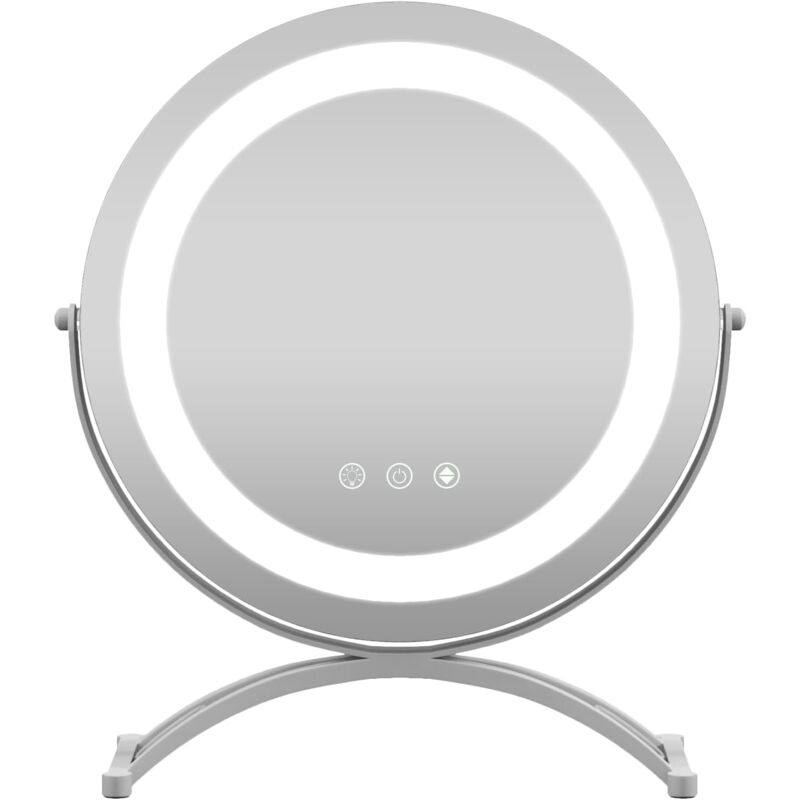 foto del prodotto specchio trucco da tavolo, 3 colori illuminati led regolabili, specchio toeletta con cornice e base in metallo, rotazione a 360 , bianco relax4life