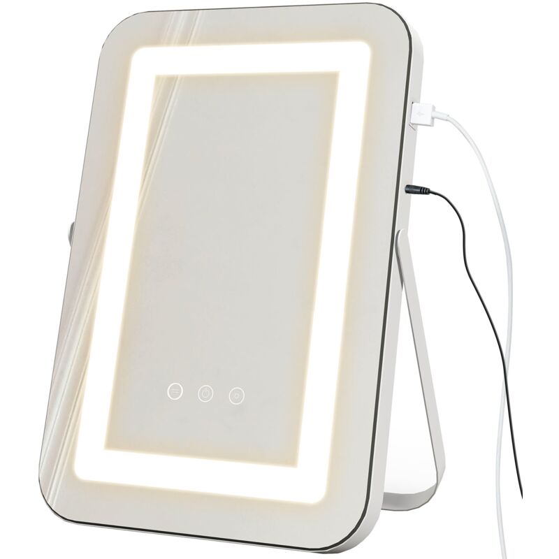 foto del prodotto specchio trucco make up da tavolo luci regolabili 3 colori usb 31x41,5x3 cm bianco