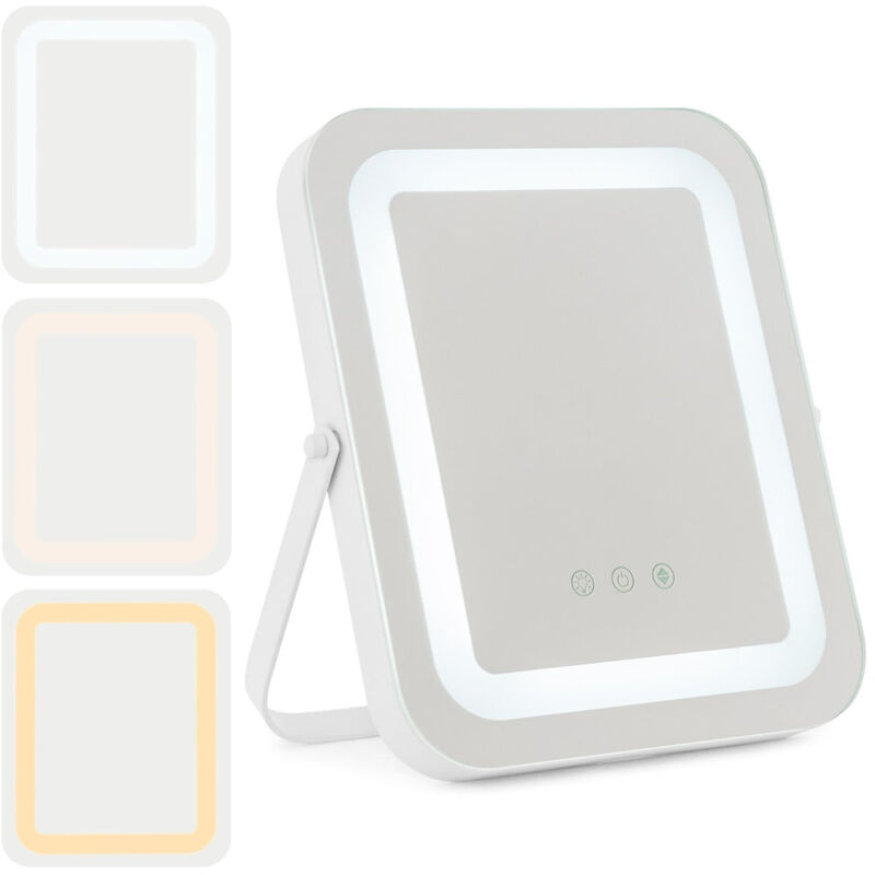 foto del prodotto specchio trucco quadrato 25x30cm orientabile luce led touch screen rotazione 360 funzione memory supporto in metallo 200005048