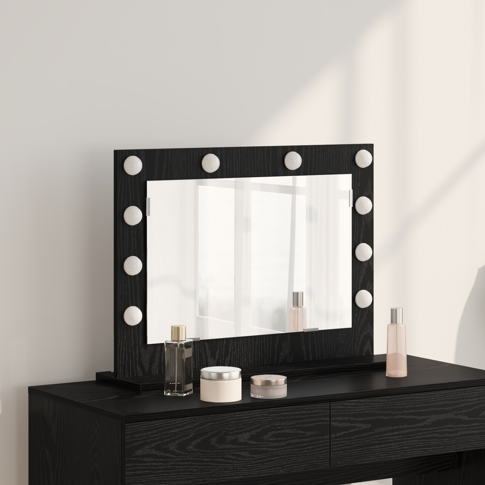 foto del prodotto specchio vanity con luci led rovere nero 60x45x18 cm