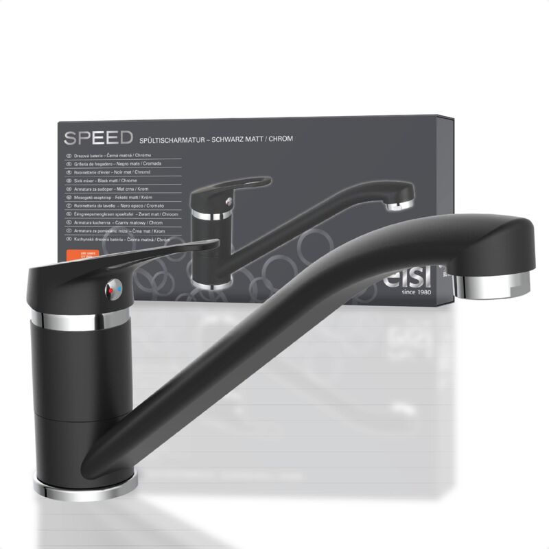 foto del prodotto speed ni182scr-b rubinetto lavello cucina, miscelatore cucina girevole a 360°, ideale per il doppio utilizzo con una sola mano, rubinetto cucina, nero/cromo - eisl