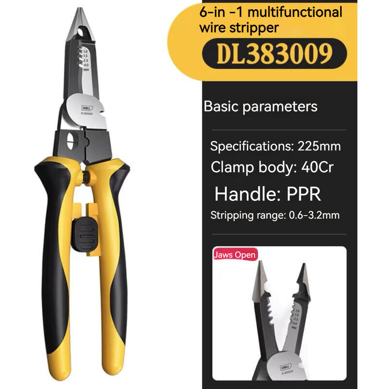 foto del prodotto spellafili 6 in 1, spellafili multifunzionale per elettricisti, pinze spelafili per cavi ottici, pinze a becco d anatra e pinze crimpatrici, utensili
