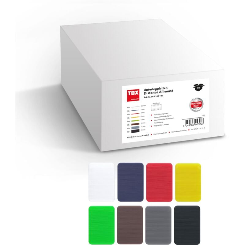 foto del prodotto spessori in plastica 60x40 mm distance allround assortimento 1,5 2,3,4,5,10,15,20 mm 80 pz.