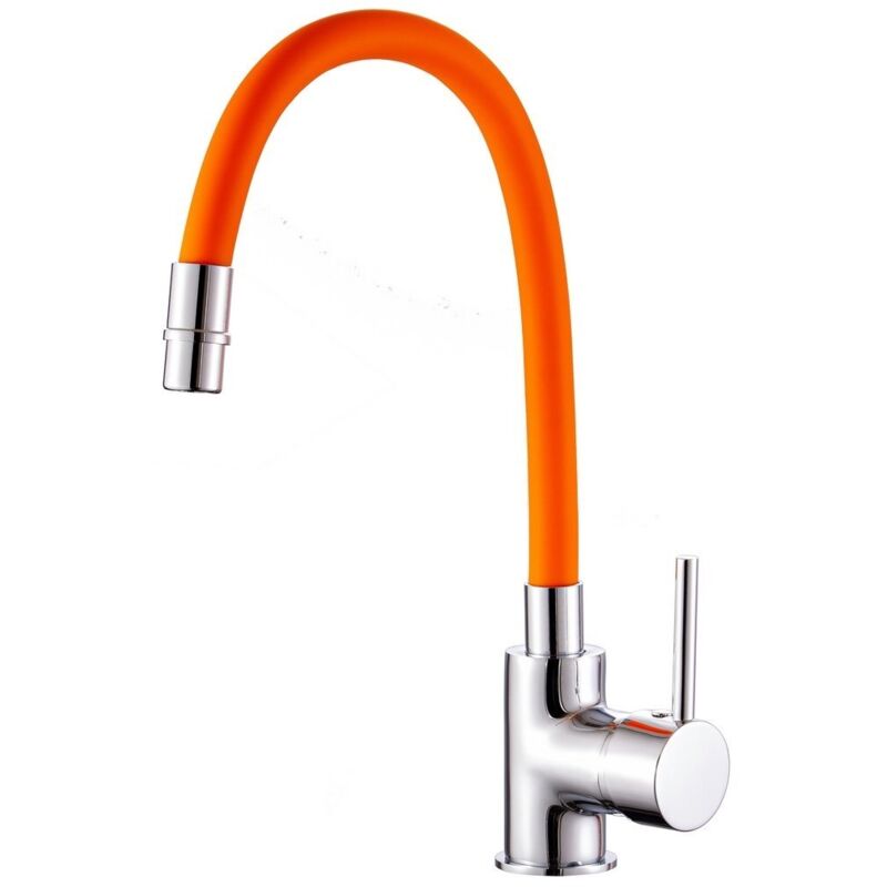 foto del prodotto sphera miscelatore lavello cromo e arancione con leva monocomando mod. flex
