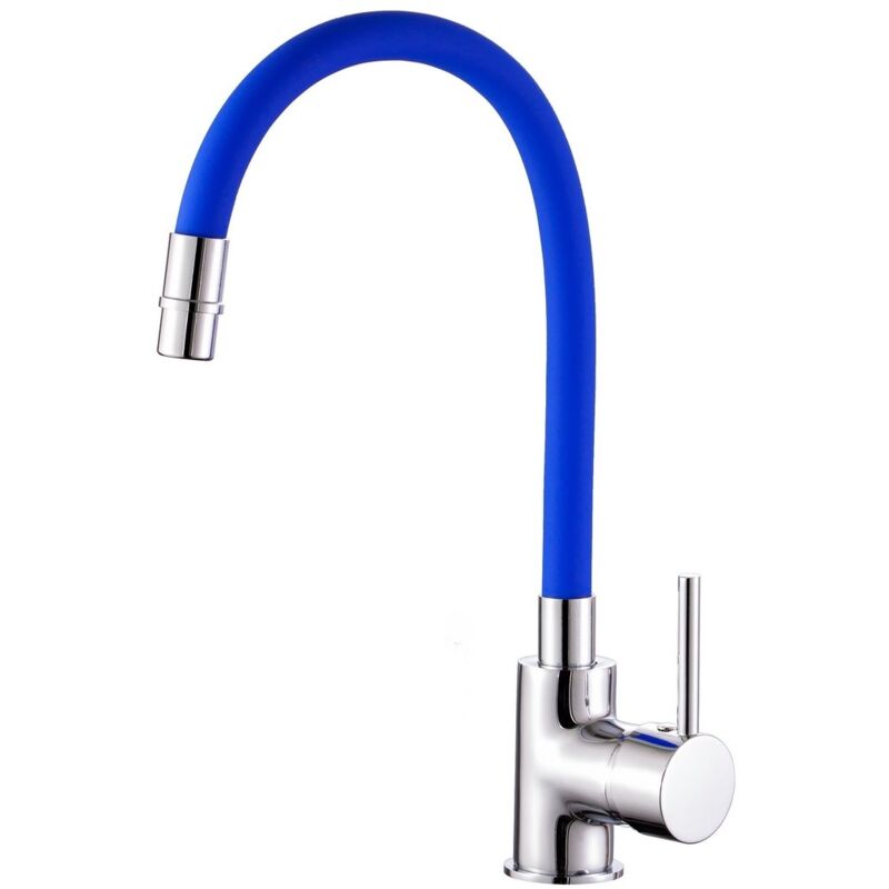 foto del prodotto sphera miscelatore lavello cromo e blu con leva monocomando mod. flex