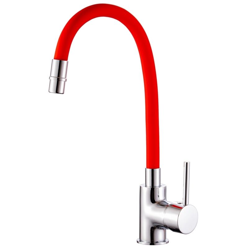 foto del prodotto sphera miscelatore lavello cromo e rosso con leva monocomando mod. flex