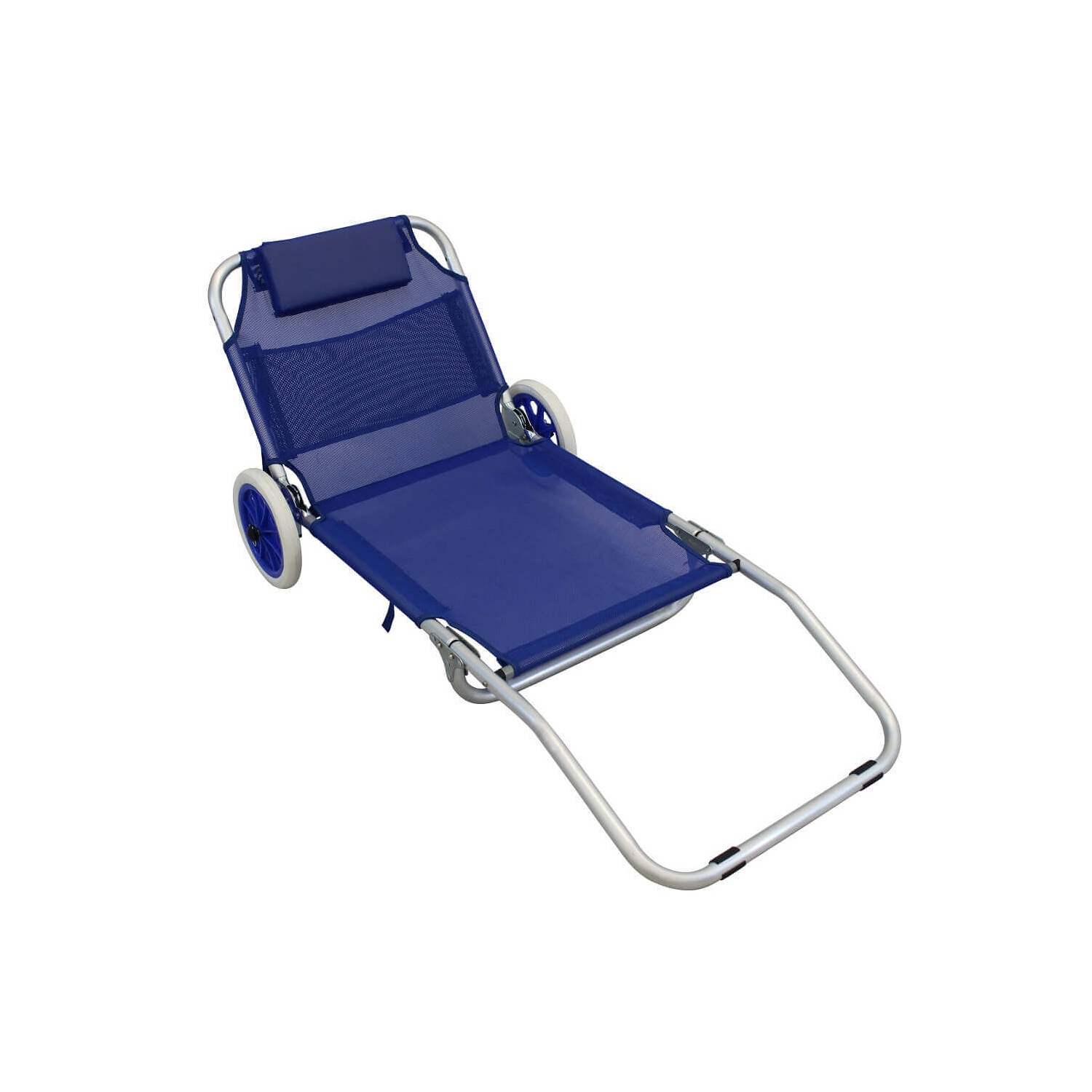 foto del prodotto spiaggina 145x52x62h blu in metallo sedia con funzione carrello