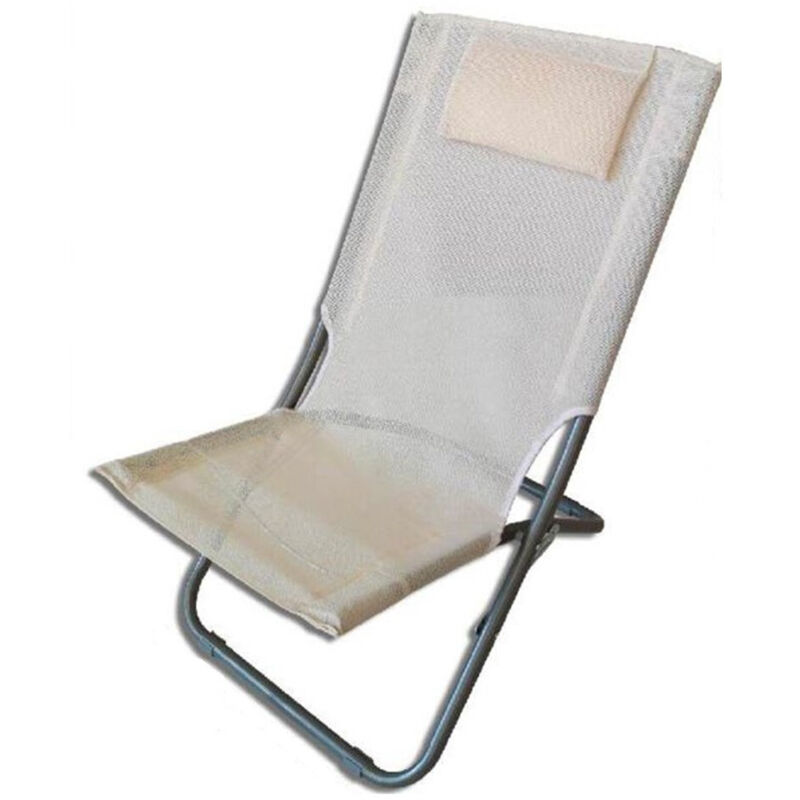 foto del prodotto spiaggina con cuscino testiera crema textilene 57x47x95cm pieghevole portatile 281034 - - trade shop traesio