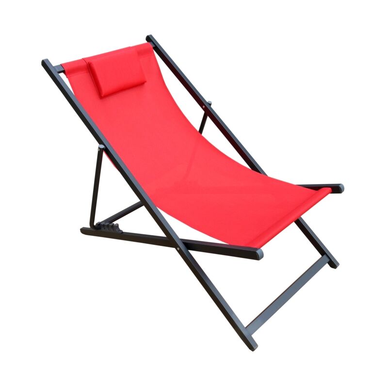 foto del prodotto spiaggina pieghevole regolabile eurogarden relax con cuscino in textilene rosso 100x60x95 cm