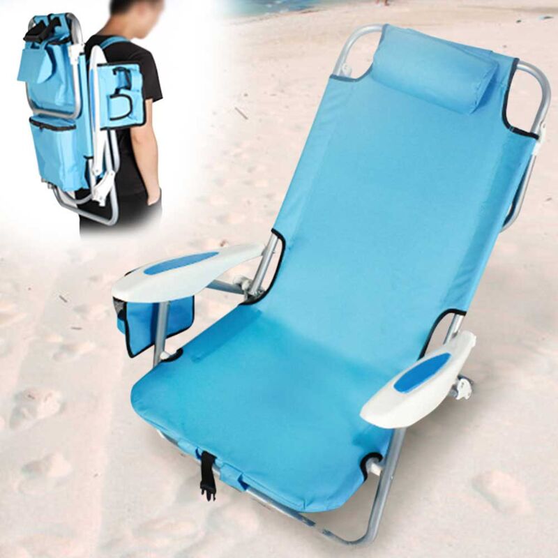 foto del prodotto spiaggina pieghevole sedia spiaggia alluminio con borsa termica e spallacci blu