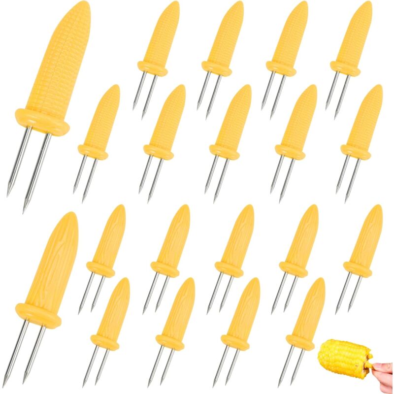 foto del prodotto spiedini di mais spiedini per barbecue in acciaio inossidabile, spiedini di mais forchetta per frutta da cucina con manico per barbecue per gadget da