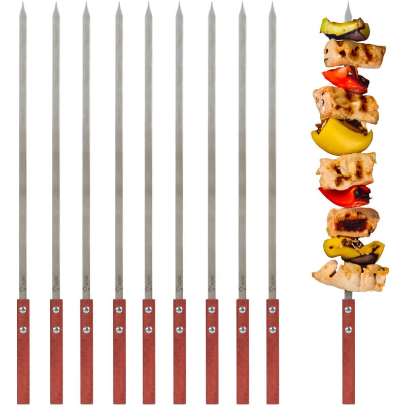 foto del prodotto spiedini in acciaio inox con manico in legno 10 pezzi 50 cm spiedini per shashlik bbq toro
