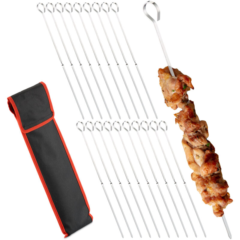 foto del prodotto spiedini per barbecue in acciaio inox, set 20 spiedi da griglia per carne e verdure al bbq, l 31cm, argentato relaxdays