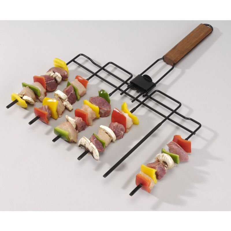 foto del prodotto spiedino barbecue 6 in 1 pieghevole con manico in legno