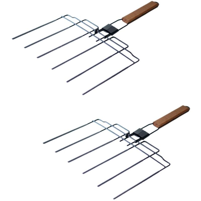 foto del prodotto spiedino barbecue 6 in 1 pieghevole con manico in legno set da 2