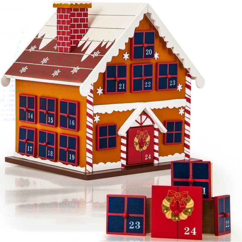 foto del prodotto spielwerk calendario dell avvento in legno riutilizzabile con cassettini da riempire calendario avvento casetta inverno