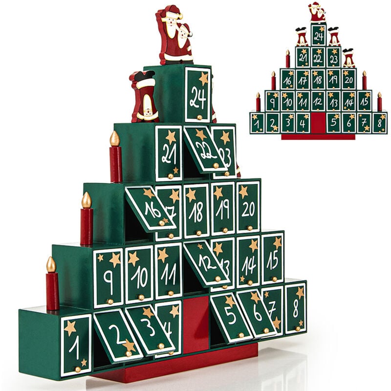 foto del prodotto spielwerk calendario dell avvento in legno riutilizzabile con cassettini da riempire calendario avvento piramide