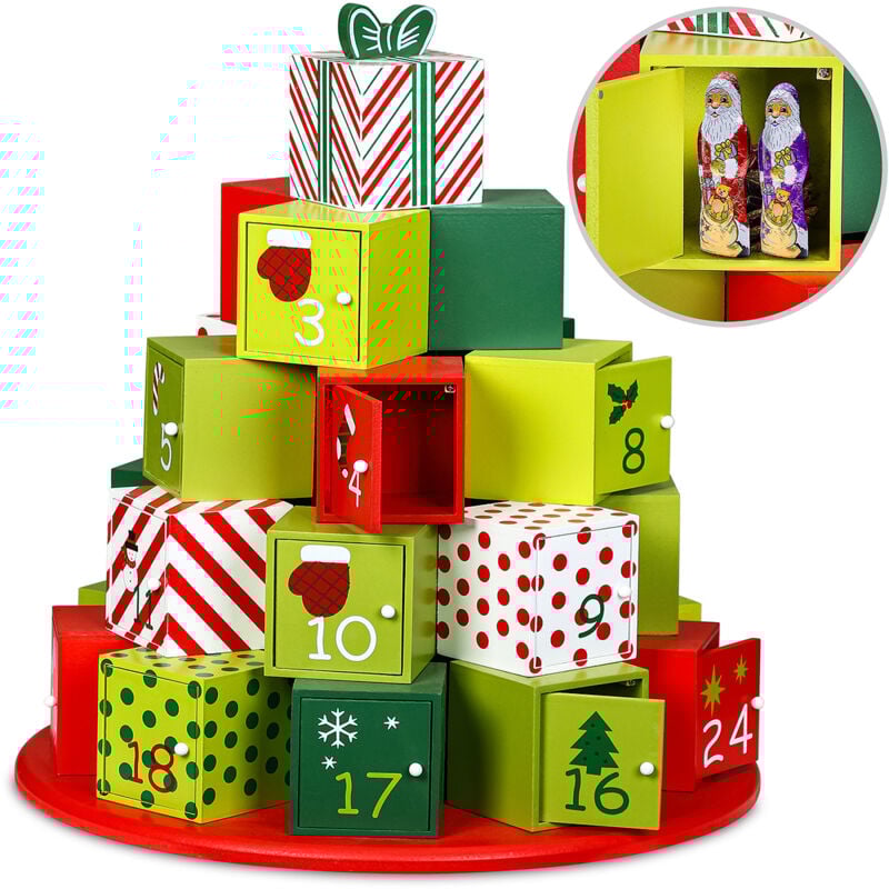 foto del prodotto spielwerk calendario dell avvento in legno riutilizzabile con cassettini da riempire calendario avvento rotondo xl