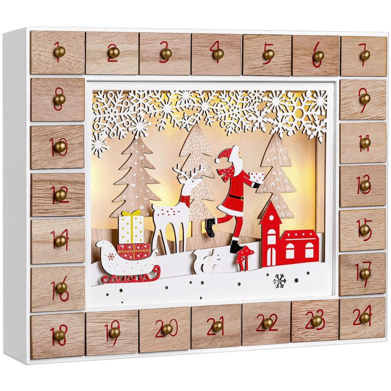 foto del prodotto spielwerk calendario dell avvento riutilizzabile 24 cassetti da riempire luci a led effetto 3d legno diy personalizzabile weihnachtsmann de 